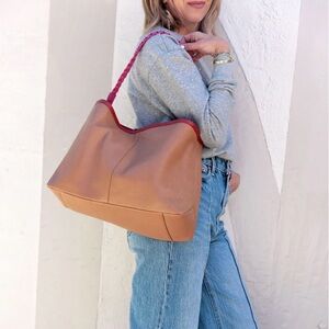 Capital Z Slouchy Tan & Pink Leather Tote